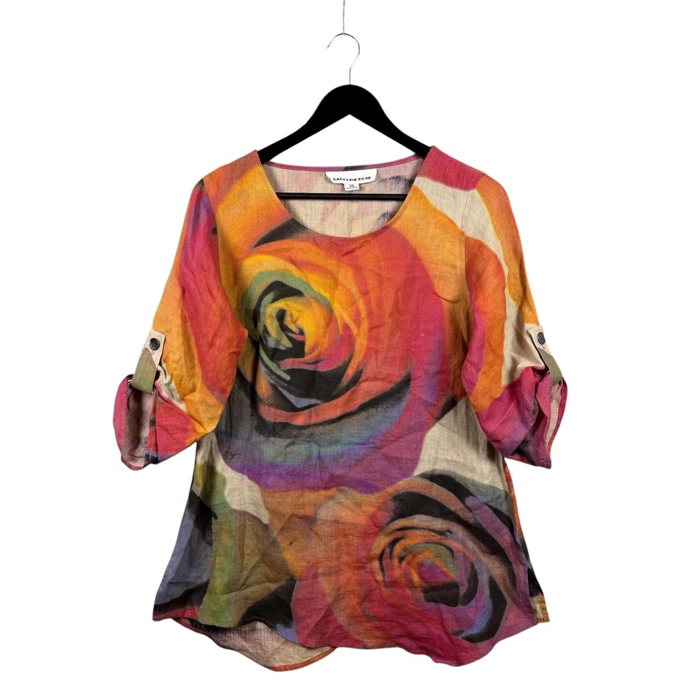 Caroline Rose Linen Tunic Women's Size XS Multicolor Top Rainbow Art to Wear